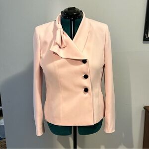 Suit Studio Blush Pink Asymmetrical Blazer Tie Neck Jacket Size 10